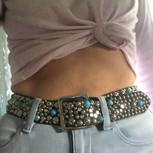 WESTERN BELT black - turquoise & silver studs  - M